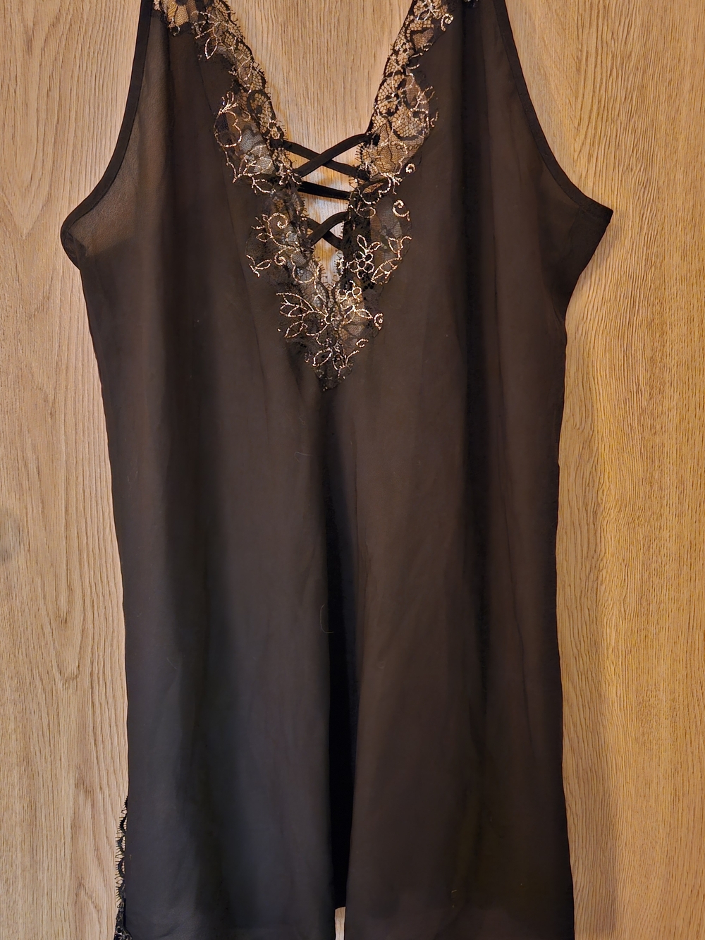 Frederick's of Hollywood Black Nightie with Silver-Accent Lace